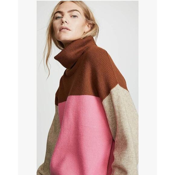 Free People Softly Structured Colorblock Oversized Turtleneck Sweater Medium - Picture 4 of 11